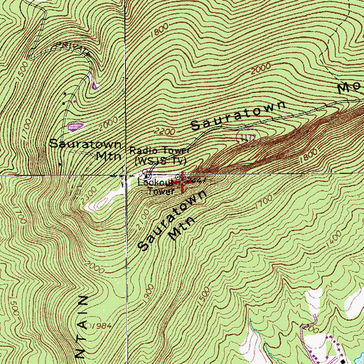 Topographic Map of Sauratown Mountain, NC