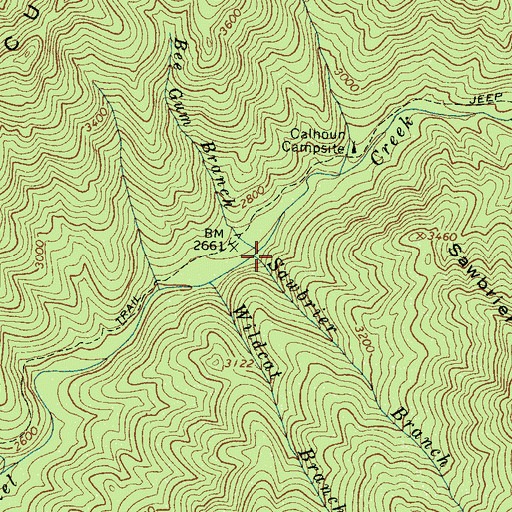 Topographic Map of Sawbrier Branch, NC