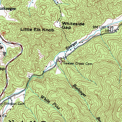 Topographic Map of Sawyer Creek Cemetery, NC