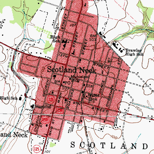 Topographic Map of Scotland Neck, NC
