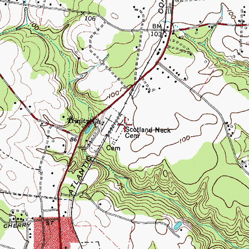 Topographic Map of Scotland Neck Cemetery, NC