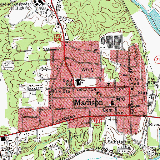Topographic Map of Scott School, NC