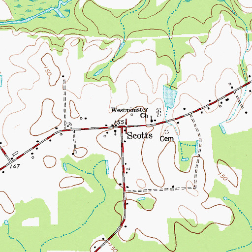 Topographic Map of Scotts, NC