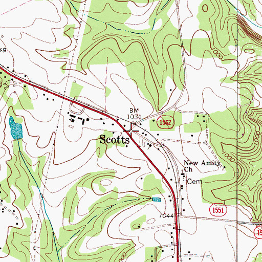 Topographic Map of Scotts, NC