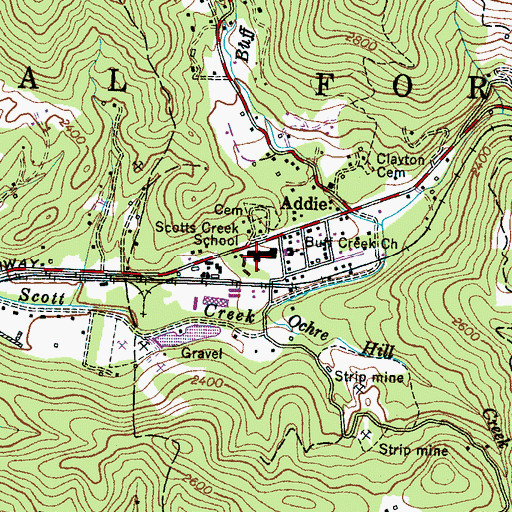 Topographic Map of Scotts Creek School, NC