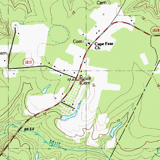 Topographic Map of Scull Cemetery, NC