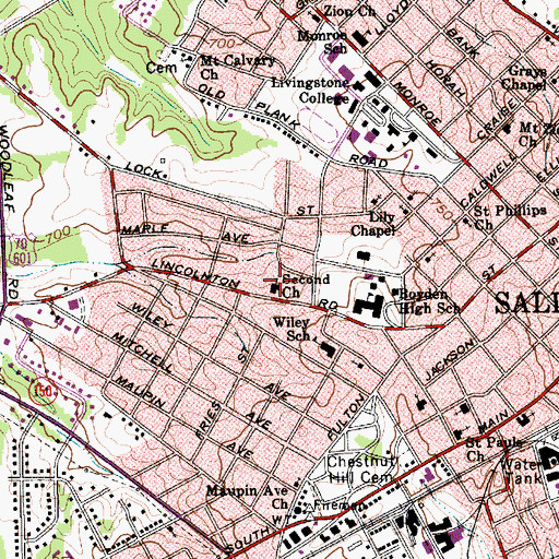 Topographic Map of Second Presbyterian Church, NC
