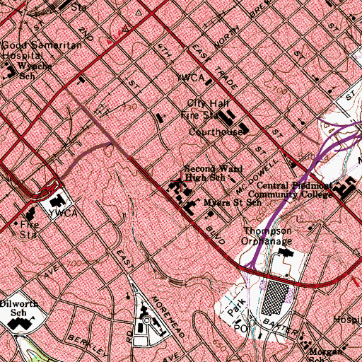 Topographic Map of Second Ward High School (historical), NC
