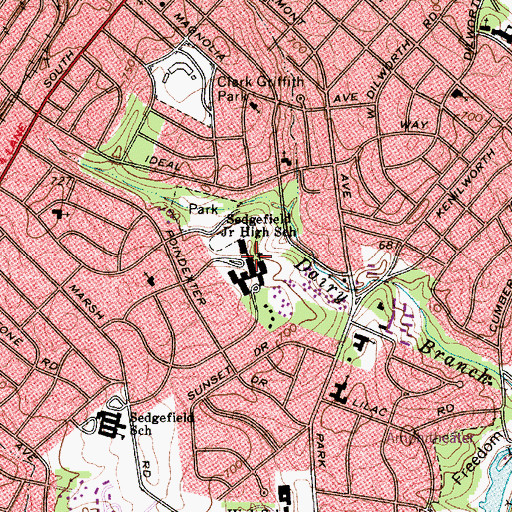 Topographic Map of Sedgefield Middle School, NC