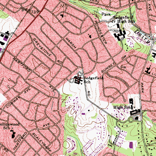 Topographic Map of Sedgefield Elementary School, NC