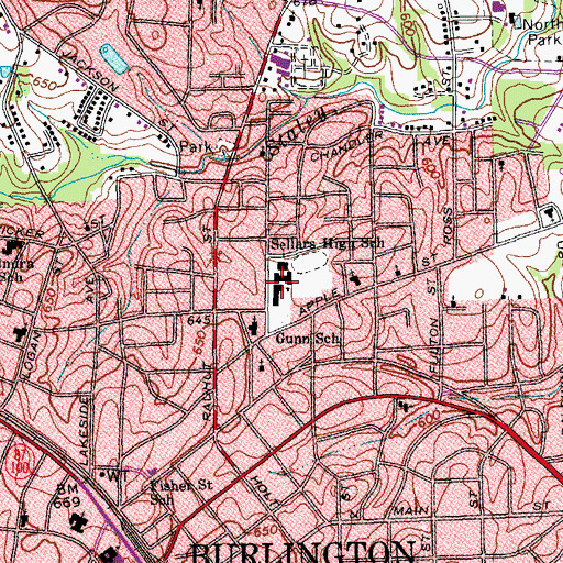 Topographic Map of Sellars High School, NC