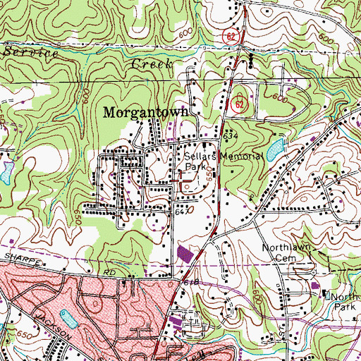 Topographic Map of Sellars Memorial Park, NC