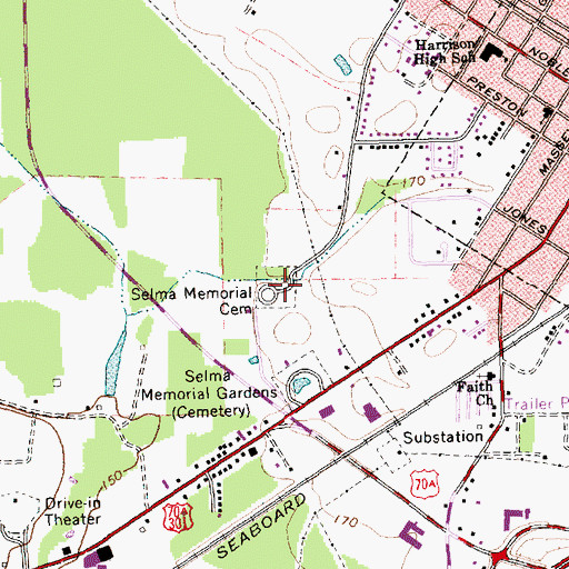 Topographic Map of Selma Memorial Cemetery, NC