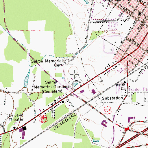 Topographic Map of Selma Memorial Gardens, NC