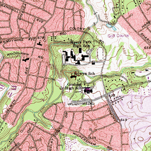 Topographic Map of Selwyn Elementary School, NC