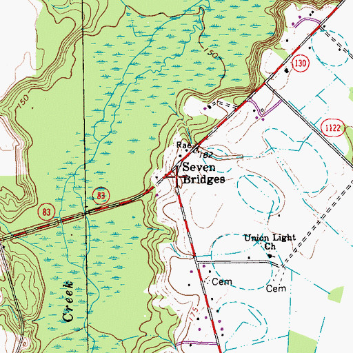 Topographic Map of Seven Bridges, NC