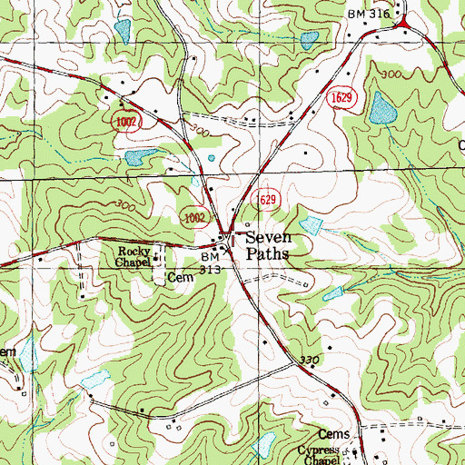 Topographic Map of Seven Paths, NC