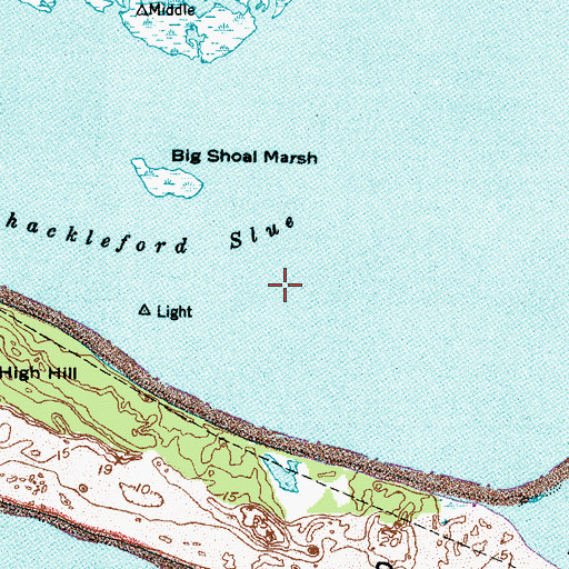 Topographic Map of Shackleford Slue, NC