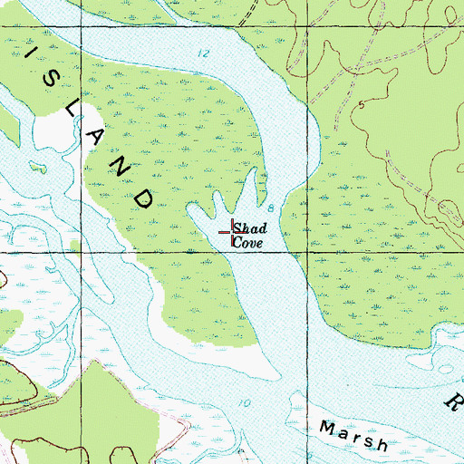Topographic Map of Shad Cove, NC