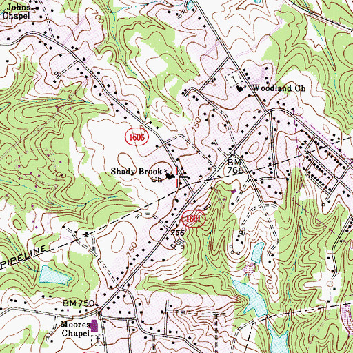 Topographic Map of Shady Brook Church, NC