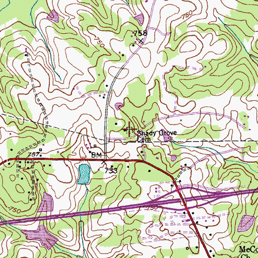 Topographic Map of Shady Grove Cemetery, NC