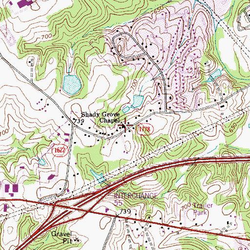 Topographic Map of Shady Grove Chapel, NC