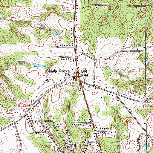 Topographic Map of Shady Grove Methodist Church, NC