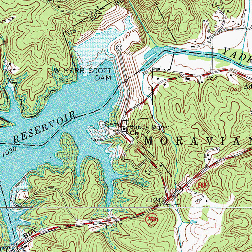 Topographic Map of Shady Grove Baptist Church, NC