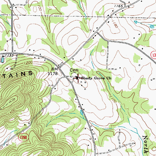 Topographic Map of Shady Grove Baptist Church, NC