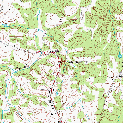 Topographic Map of Shady Grove Methodist Church, NC