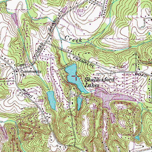 Topographic Map of Shallowford Lakes, NC