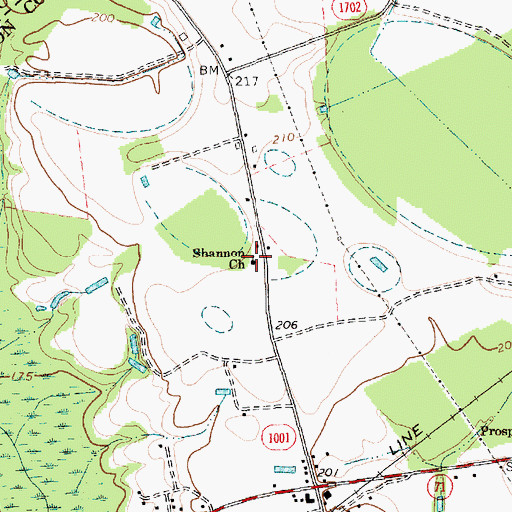 Topographic Map of Shannon Church, NC