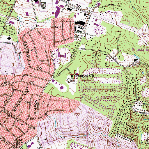 Topographic Map of Sharon Church, NC