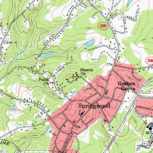 Topographic Map of Sharon Church, NC