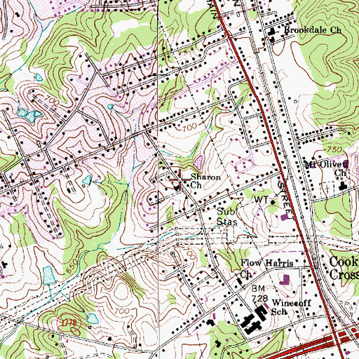 Topographic Map of Sharon Church, NC
