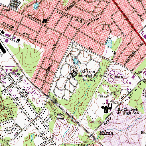 Topographic Map of Sharon Memorial Park, NC
