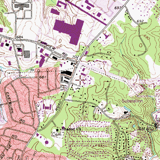 Topographic Map of Sharon School, NC