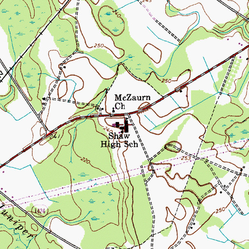 Topographic Map of Shaw High School, NC