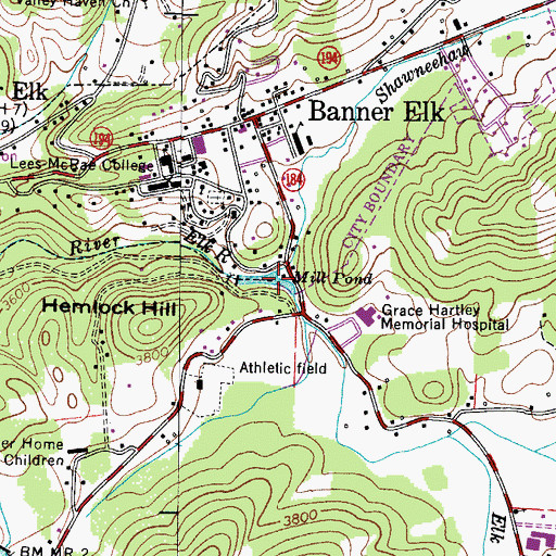 Topographic Map of Shawneehaw Creek, NC