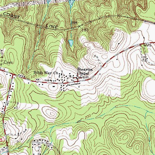 Topographic Map of Shearins Chapel, NC