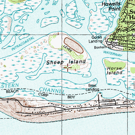 Topographic Map of Sheep Island, NC