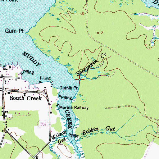 Topographic Map of Sheepskin Creek, NC
