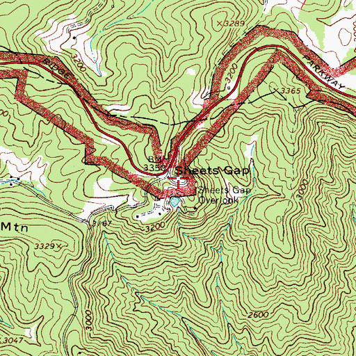 Topographic Map of Sheets Gap Overlook, NC