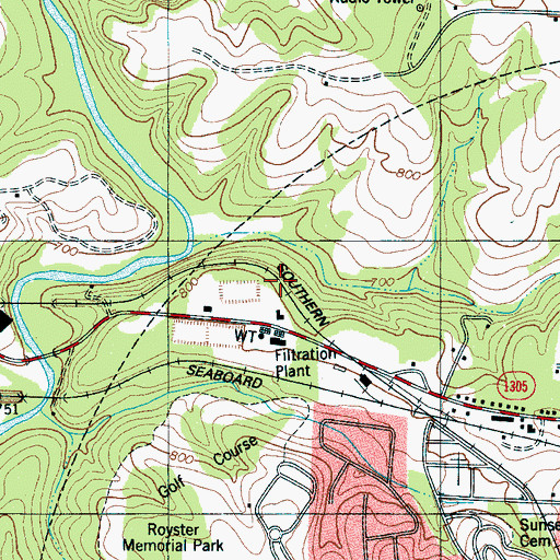 Topographic Map of Shelby Waterworks, NC