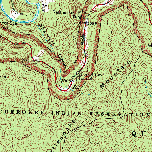 Topographic Map of Sherrill Cove Tunnel, NC