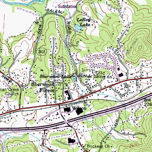 Topographic Map of Sherwood Lake, NC