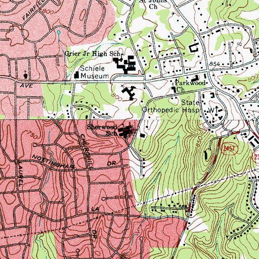 Topographic Map of Sherwood School, NC