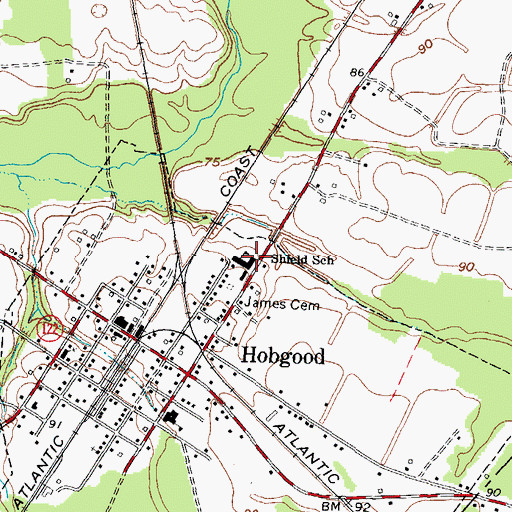 Topographic Map of Shield School, NC
