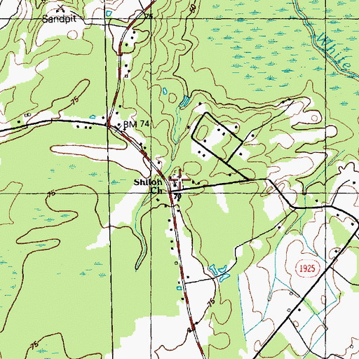 Topographic Map of Shiloh Church, NC