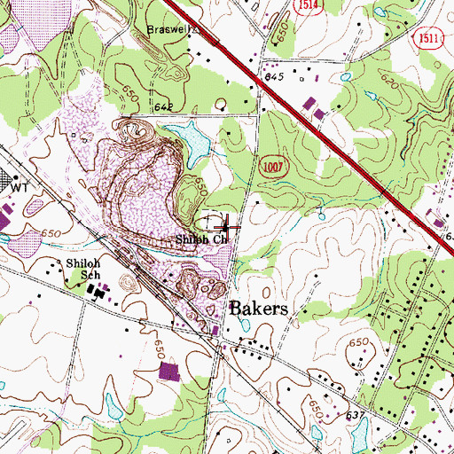 Topographic Map of Shiloh Church, NC